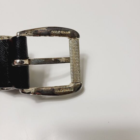 Cole Haan Belt Black Brown Men's Size 36/90 Genuine Leather Brass Buckle 1-1/4" - Picture 9 of 10